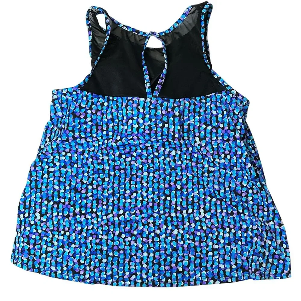 Trimshaper Tankini Swim Top Blue Black Plus Size 22W
